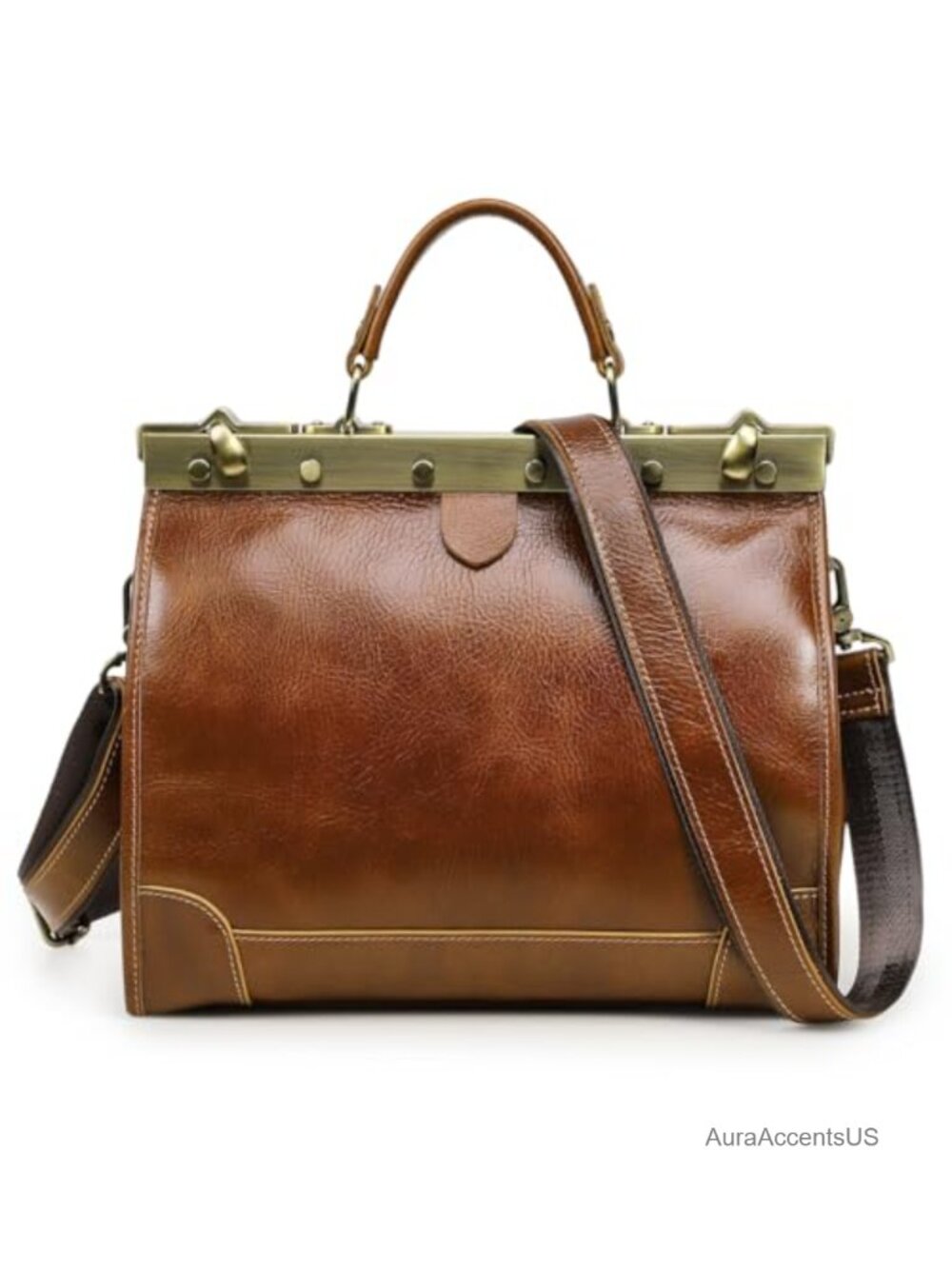 Full Grain Leather Doctor Bag Vintage Satchel Top Handle Crossbody Purse
